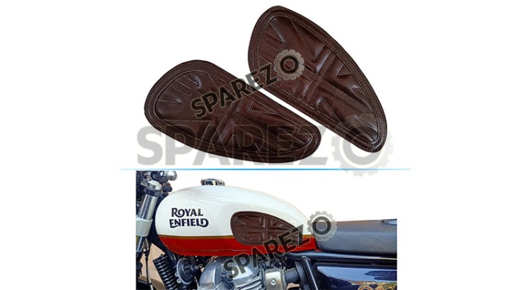 Customized Royal Enfield Interceptor 650cc Leather Knee Pad Pair Union Jack D4 - SPAREZO